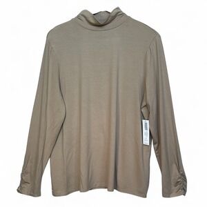 Chicos Ultimate Tee Mock Neck Long Sleeve Sycamore Tan Knit Top Size 2 L NEW